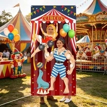 1pc Circus Theme Party Photo Booth Prop, Circus Seal Performance Design, Circus Theme Birthday Photo Prop, Party Universal Photo Backdrop, Indoor Outdoor Photography Photo Backdrop Decoration - Multicolor - View 1