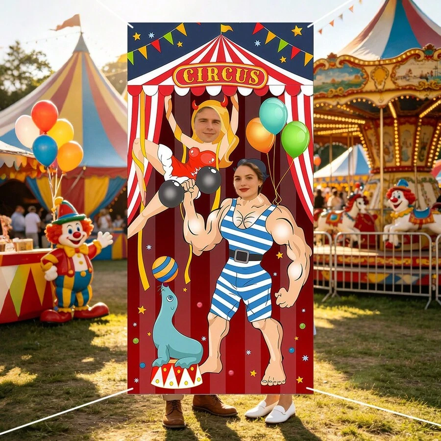 1pc Circus Theme Party Photo Booth Prop, Circus Seal Performance Design, Circus Theme Birthday Photo Prop, Party Universal Photo Backdrop, Indoor Outdoor Photography Photo Backdrop Decoration - Multicolor - View 1
