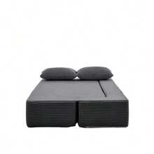 2-In-1 Convertible Corduroy Sofa Bed, Modular Floor Sofa, No Assembly Required, Fold-Out Sofa Bed With 2 Cushions - 灰色 - 查看 7