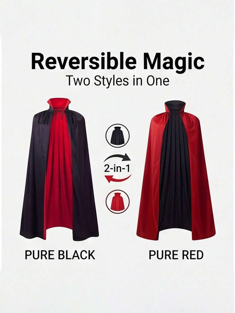 1pc Red & Black Reversible Cape, Black & Red Color Scheme, Cosplay ...