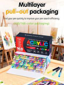 Guangna Classic 200/168/120/100/72/48/36/24 Colors Acrylic Paint Markers, Smooth Acrylic Ink, Rich Colors, Comprehensive Color Classification, Layerable, Strong Coverage, Felt Tip, Suitable For Canvas, Rock Painting And More - Multicolor - View 2