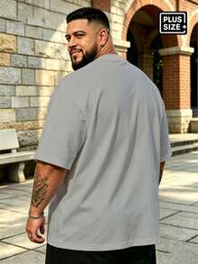 Plus Size Men's Light Gray Minimalist PARIS Letter Stripe Print Crew Neck Short Sleeve T-Shirt, Summer Daily Commute Casual Basic Top Sports - Grey - View 2