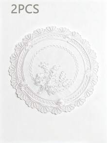 圓形白色蕾絲刺繡餐墊，花卉透明網格桌巾，復古波浪邊咖啡杯盤桌飾，婚禮派對居家桌面裝飾 - 多色 - 查看 15