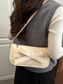 New Fashion Versatile Textured Chain Shoulder Bag Underarm Bag For Women - White - View 2