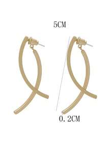 1 Pair Unique Design Geometric Minimalist Fashion High-End Cross Tassel Curved Wave Earrings - Gold - View 5