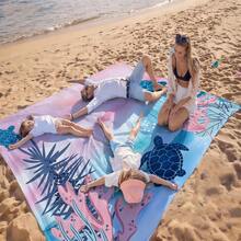 1pc 4-7ft Adult Pink-Blue Gradient Blanket, Polyester Quick-Dry Sand-Proof Picnic Mat With Stakes - Compact, Suitable For Travel, Camping, Hiking, Beach Leisure | Colorful Beach Mat | Durable Outdoor Mat, Beach Accessory - Multicolor - View 8