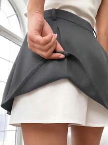 Women's Skort, Front Zipper Design, Young Fashion Casual Style For Fall & Winter, Ideal For Back‑To‑School, Office And Daily Wear - Grey - View 2