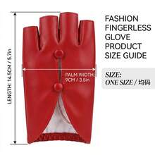 1 Pair Vintage Red Leather Gloves For Women, Elegant Fingerless Split-Finger Design With Double Button Cut-Out Hollow Detail, Evening Party Stage Performance Atmosphere Accessory Gloves - Multicolor - View 8