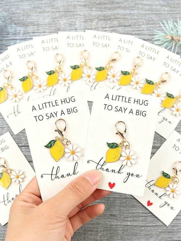 10pcs Mini Cute Lemon, Pineapple And Grape Keychains With "Thank You" Inspirational Cards - Adorable Floral Fruit Decor For Keys, Bags, Clothes, Etc.; Perfect For Female Friends, Birthday Surprise, Graduation And Teacher's Day Gifts, Charming Summer Accessory, Women's Keychains, Car Keychains, Men's Keychains, Backpack Keychains, Keychain Charms, Bulk Keychains, Keychain Set, Keychain Accessories.