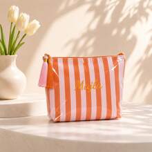 Personalized Striped Makeup Bag With Tassel, Portable Cosmetic Pouch For Travel, Makeup, Toiletries & Daily Beauty Storage, Gift For Girl - Multicolor - View 15
