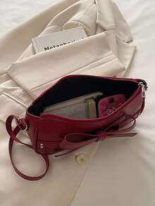 Nuevo bolso de hombro versátil con textura de cadena, bolso de axila para mujer - Burdeos - Ver 4