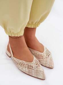 Sandali da donna con tacco piatto intrecciati, eleganti e comodi, con punta affusolata Lelrene beige - Beige - Visualizzare 9
