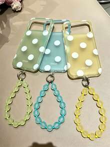 Y2K Fashion Cute Polka Dot Candy Color Matte Soft Phone Case, Compatible With IPhone 17 Pro Max 17 Pro 17 16 Pro Max 16 Pro 16 15 Pro Max 15 Pro 14 Pro Max 14 Pro 13 12 11, With Colorful Anti-Loss Lanyard, Semi-Transparent Back Cover - Green - View 4