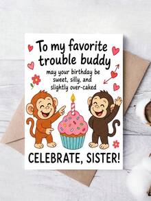 1pc Birthday Card For Friend, Sister – Woman Silhouette Cake Illustration, Sweet Birthday, Thickened, With Envelope - A - View 1