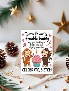 1pc Birthday Card For Friend, Sister – Woman Silhouette Cake Illustration, Sweet Birthday, Thickened, With Envelope - A - View 11
