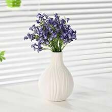 White Ceramic Vase, 13 Cm Mini Vase With Vertical Grooves, Matte, Simple Bud-Style Design, Suitable For Fresh Flowers, Dried Flowers, Pampas Grass And Artificial Roses; Ideal For The Dressing Table, Living Room, Bedside Table In The Bedroom, As Table Decoration At Weddings And As A Housewarming Gift - White - View 6
