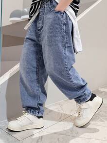Celana Jeans Kasual Model Lurus Longgar Terbaru untuk Anak Laki-laki - Medium Wash - View 10