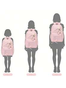3pcs Set Solid Color Cute Bear (Detachable) Backpack Set, Cute School Bag With Bow Ribbon (Detachable), Crossbody Bear Lunch Bag, Zipper Closure, Large Capacity Multi-Pocket Lightweight School Bag, Suitable For Various Occasions, Campus Backpack, Travel Backpack, Back To School Gift - A - View 11