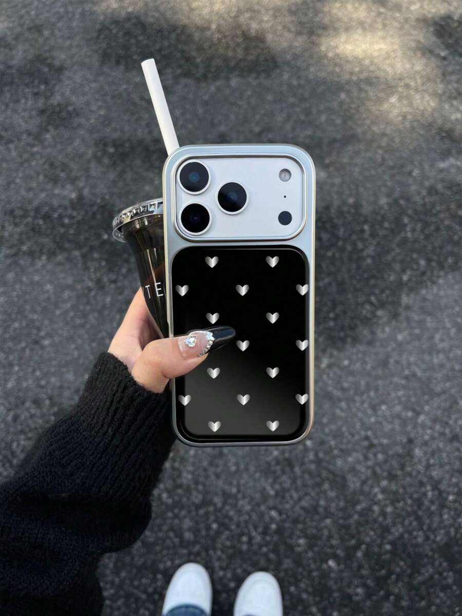 Korean Style Ins Minimalist Silver Heart Print Phone Case Compatible With IPhone 17/17 Pro/17 Pro Max/16/16 Pro/16 Plus/16 Pro Max/15/15 Pro/15 Pro Max/14/14 Pro/14 Pro Max/13/13 Pro/13 Pro Max/12/12 Pro/12 Pro Max/11/11 Pro/11 Pro Max