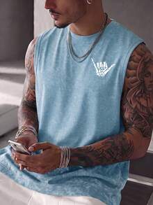 Simple Studio | Men's Vintage Rugged Style Washed Short Sleeve Tank Top | Suitable For Summer Wear | Comfortable & Breathable | Leading Fashion - Dusty Blue - View 2