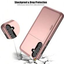 防震 2 合 1 PC 卡槽手機殼，相容 Galaxy S26Ultra S25Ultra A37 A57 A56 A55 A17 S25 FE A14 A15 A16 A26 A36 A35 A25 及其他機型，亦相容 iPhone 17 Pro Max 17 Pro 17e 16E 15 14 13 12 11 機型，相容 P30 P30 Pro 機型，2 合 1 防震手機保護殼，附卡槽錢包設計 - 玫瑰金 - 查看 6