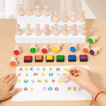 1 Set Children's Wooden Fun Letter Stamp Set, English Letter Ink Pad Combination, Baby English Enlightenment Doodle Painting Toy - Multicolor - View 2