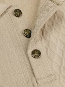 Kolrap Men's Business Casual Polo Collar Sweatshirt, Textured Jacquard Button Placket Loose Long Sleeve Top, Suitable For Daily Commute - Apricot - View 5