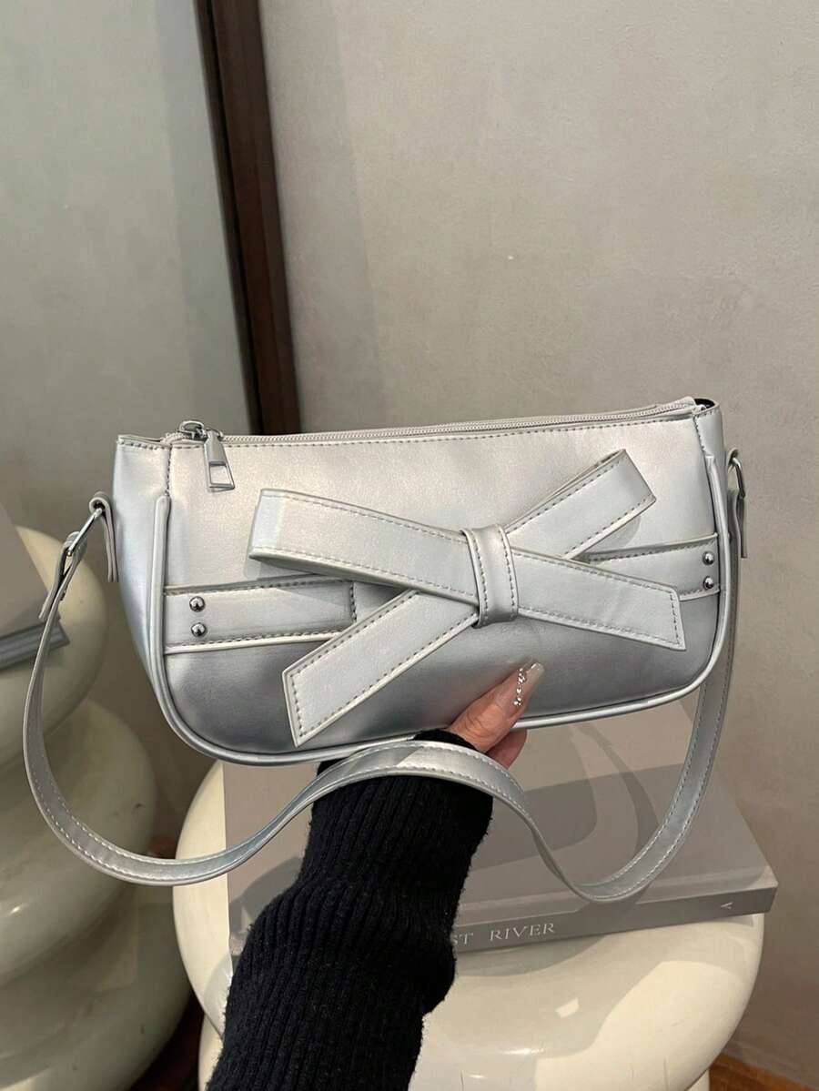 New Fashion Versatile Textured Chain Shoulder Bag Underarm Women's Bag - Silver - View 1