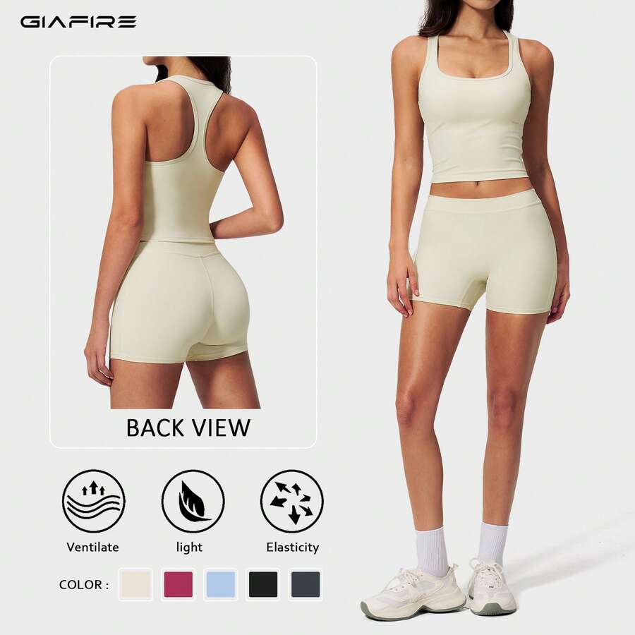 2026新款 GIAFIRE 女士2件式瑜伽套裝，緊身快乾高腰提臀收腹刷毛寬腿褲，適用皮拉提斯、跑步、健身、戶外休閒舒適運動穿搭