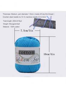 100% Pure Cotton Hand-Knitted Yarn, Suitable For Knitting And Crochet, 8-Ply Worsted Yarn, For Sweaters, Blankets, 50g, 200m, Soft Yarn, Needlework - One Size Fits All - View 4