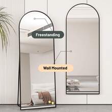 EDIMENS Full-Length Mirror, 160 X 50 Cm, Curved Standing Mirror, Aluminum Alloy Frame, Tempered Glass, For Bedroom, Living Room, Wardrobe - 165x60cm-Schwarz - 查看 3