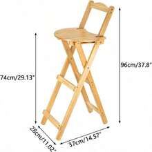 Stool Durable Portable Design Bamboo Folding Bar With Back Support Footrest, Ideal For Home, Kitchen, Patio Or Balcony Use - Walnut - View 4