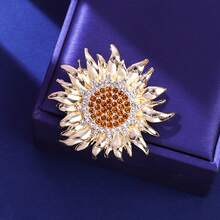 1pc Sparkly Sunflower Lapel Pin Brooch, Vintage Floral Statement Jewelry For Women Girls, Gold Brooch For Outfit Decor Party Holiday Gifting - Sunflower Type a - View 11