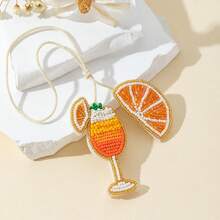 Handmade Seed Bead Ocean Vacation Style Matching Pendant Set, Bottle, Lemon Cup, Champagne Glass, Coconut Tree Shaped Fun Personalized Women's Bag Charm, Versatile Bag Accessory - Coral Orange - View 7