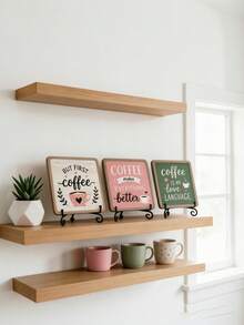 1pc "Coffee Makes Everything Better" Wooden Desktop Decor Sign, Pink Rustic Coffee Bar Decor Sign With Metal Stand, Farmhouse Coffee Theme Desktop Decoration, Suitable For Home Coffee Corner, Kitchen Countertop, Coffee Shop And Coffee Lover Gift - Coffee Sign 2 - View 4