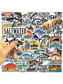 50pcs Cartoon Fishing Doodle Stickers, Suitable For Guitar, Notebook, Luggage - Multicolor - View 3