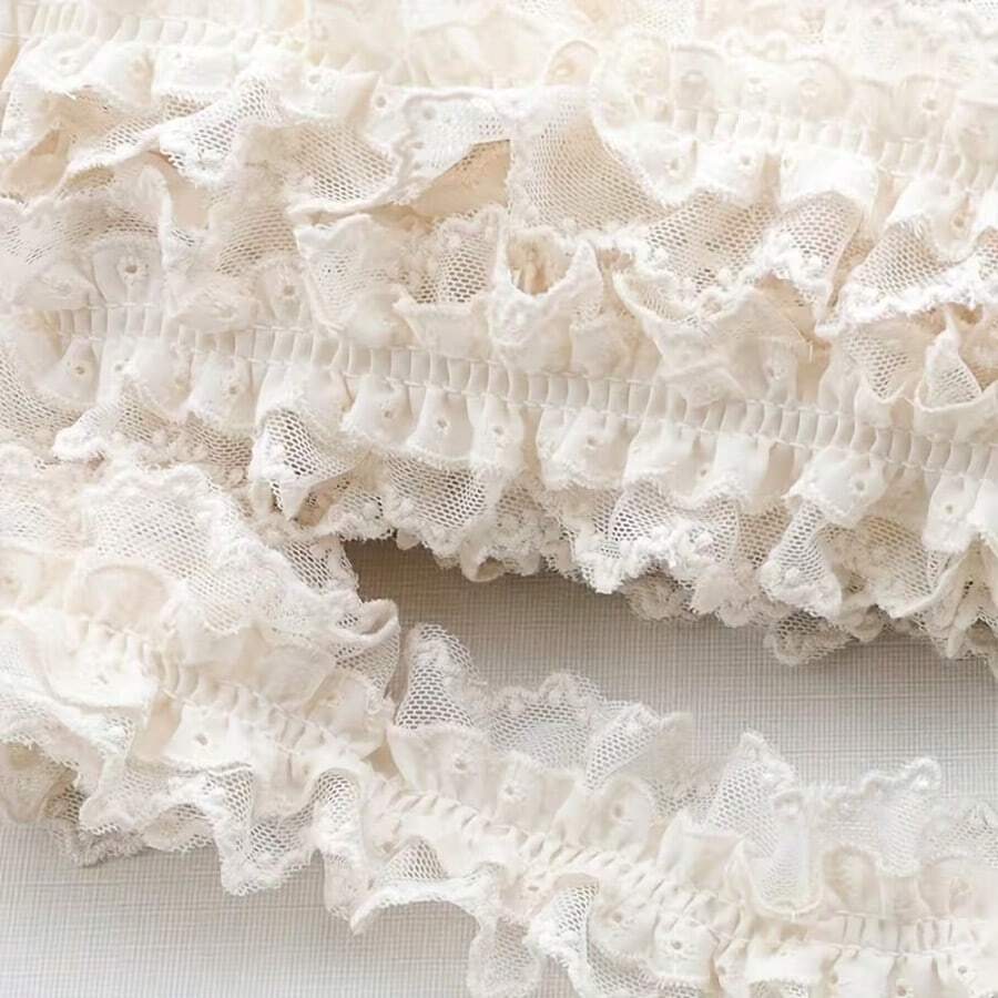 1 Yard Double Layer Elastic Lace Trim, 3D Ruffle Embroidered Ribbon Fabric, Suitable For Sewing, DIY Clothing, Hair Accessories, Home Decor - Multicolor - View 1