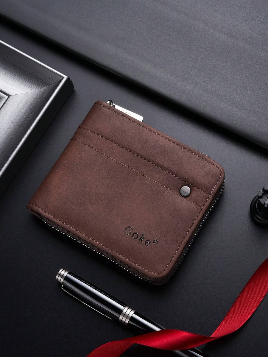 SHABILI New Short Wallet, Popular Men's Zipper Card Holder, Student Coin Purse Wallet - Bronze - View 1