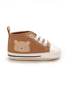 Brown & White Contrast Cartoon Bear Infant Canvas Shoes, 0-12 Months Newborn Soft Sole Pre-Walker Shoes, Breathable Anti-Slip Toddler Walking Shoes - Brown - View 6