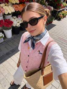 Milalo 女款淺粉色 V 領無袖針織背心，彩色鈕扣前襟，春夏秋休閒通勤時尚基本款 - 粉色 - 查看 2