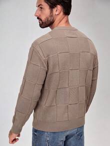 SU ER 1pc Men's Casual Knit Sweater, Autumn/Winter - Khaki - View 7