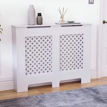 Home Discount Vida Designs Oxford White Radiator Cover Heat Protection Adjustable Cross Pattern Design With Wooden Shelf Top Display Hallway MDF Cabinet Easy To Install - White - View 13