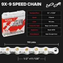 VXM 自行車鏈條 高強度鍍金銷釘 8/9/10/11 速山地單車替換鏈條 強化銷釘防鏽自行車鏈 - 彩色 - 查看 14