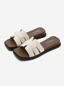 Fashion H-Strap Women's Sandals, Casual Flat Open Toe Slides, Summer Beach & Seaside Slippers - White - View 12