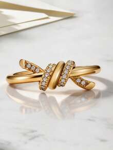 1 pieza Anillo de diamante de lujo, anillos de oro, anillos con diseño de mariposa, anillo único con decoración de circonita cúbica, regalo exquisito para fiestas festivas para mujeres - Amarillo Oro - Ver 2