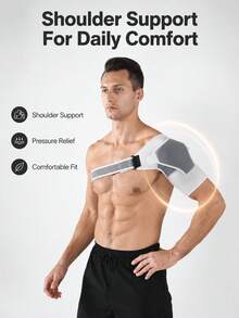 1 Pc Shoulder Support Brace Adjustable Compression Strap Pain Relief Sports Gym Injury Recovery Breathable Shoulder Protector - Grey - View 3