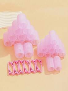 22pcs Pink Hair Roller Set, Hair Clips, Self-Adhesive Curling Tubes And Clips, Create Voluminous Hair Roots And Volume, Soft Waves DIY Salon Styling, Reusable Professional Hair Styling Tools, Curling Hair Clips - Multicolor - View 2