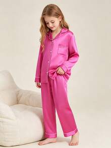 2pcs Tween Girl Watermelon Red Long Sleeve & Long Pants Pajama Set - Multicolor - View 4