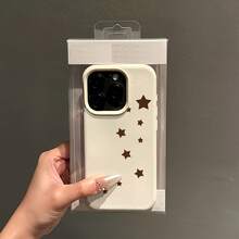 1件白色磨砂極簡鏡頭保護棕色星星圖案手機殼，適用於 iPhone 16 Pro Max/17/16/15/14 Plus/13/12/11/Air，亦兼容三星系列 - 彩色 - 查看 2