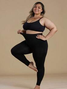 Plus Size Modal Black Cropped Leggings One Piece High Elastic - Black - View 4